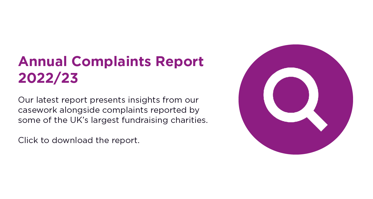 Image of a magnifying glass next to text saying you can click to download our latest Annual Complaints report for 2022 to 2023.
