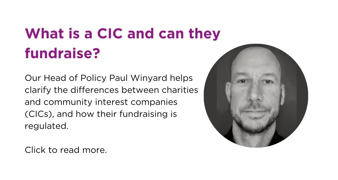 Headshot of our Head of Policy Paul Winyard with mention that you can click to read his blog on the differences between charities and CICs